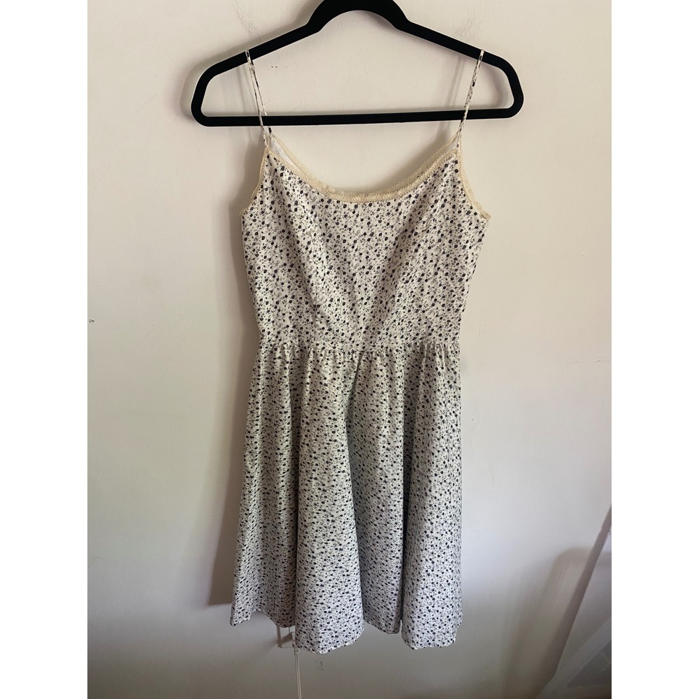 Mica Floral Spaghetti Strap Sundress White‎ Black Lace Trim Size 8
